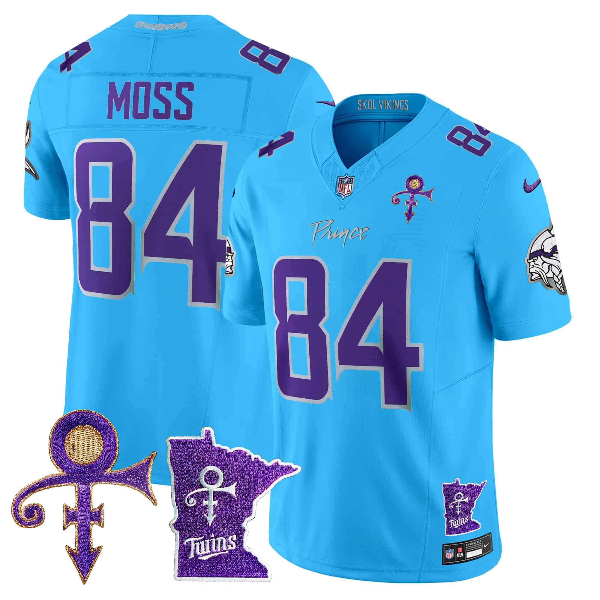 Men Minnesota Vikings 84 Moss Light Blue 2024 Nike Prince Vapor Limited NFL Jersey